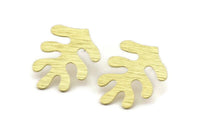 Brass Leaf Earring, 4 Textured Raw Brass Leaf Stud Earrings (32x25x0.80mm) M488 A1617