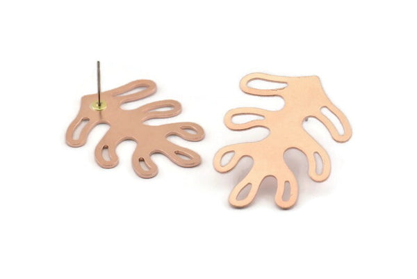Copper Leaf Earring, 6 Raw Copper Leaf Stud Earrings (32x25x0.80mm) M487 A1615