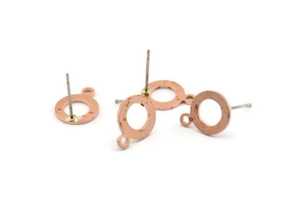 Copper Circle Earring, 10 Raw Copper Circle Stud Earrings With 1 Loop, Findings (13x10x0.80mm) M318 A1622