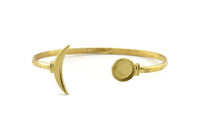 Brass Moon Cuff,  Raw Brass Moon And Planet Cuff Stone Setting With 1 Pad -  Pad Size 10mm N0979