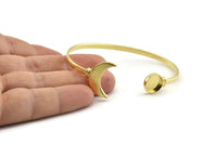 Brass Moon Cuff,  Raw Brass Moon And Planet Cuff Stone Setting With 1 Pad -  Pad Size 10mm N0982