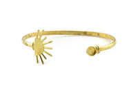Brass Sun Cuff,  Raw Brass Sunshine Cuff Stone Setting With 1 Pad -  Pad Size 6mm N0983