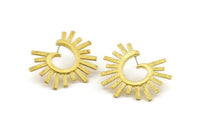 Brass Earring Findings, 2 Textured Raw Brass Stud Earrings (39x33x1mm) N1005