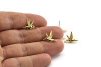 Brass Bird Earring, 10 Raw Brass Bird Stud Earrings (15x13mm) N1001