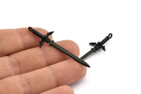 Zelda Sword Charm, 4 Oxidized Black Brass Sword Charms With 1 Loop (49x15mm) N0800 S568