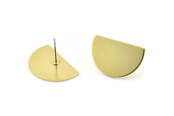 Semi Circle Earring, 8 Raw Brass Half Moon Stud Earrings (22x14x0.80mm) M401 A1620