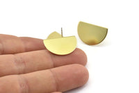 Semi Circle Earring, 8 Raw Brass Half Moon Stud Earrings (22x14x0.80mm) M401 A1620