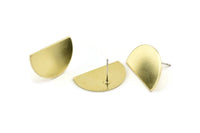 Semi Circle Earring, 8 Raw Brass Half Moon Stud Earrings (22x14x0.80mm) M401 A1623