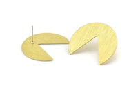Brass Moon Earring, 4 Raw Brass Moon Stud Earrings (30x26x0.80mm) M183 A1629