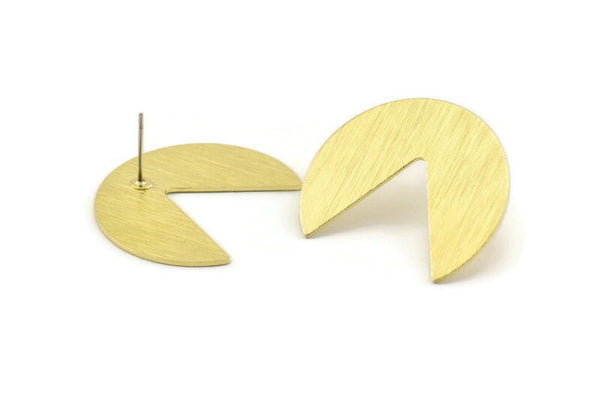 Brass Moon Earring, 4 Raw Brass Moon Stud Earrings (30x26x0.80mm) M183 A1629