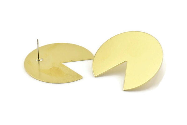Brass Circle Earring, 2 Raw Brass Pizza Slice Stud Earrings (37x34x0.80mm) M210 A1630