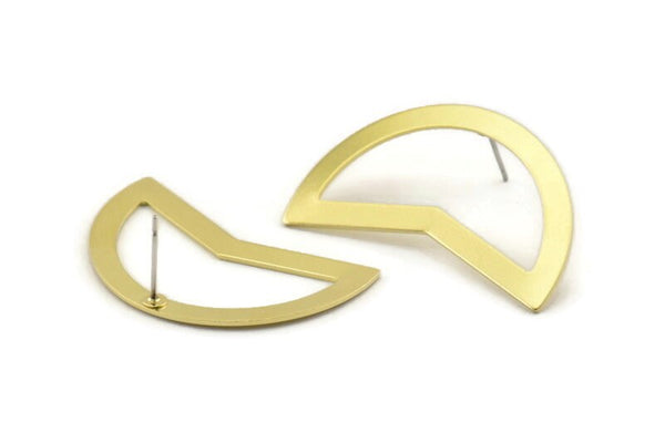 Brass Moon Earring, 6 Raw Brass Moon Stud Earrings (38x18x0.80mm) M225 A1625