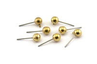 Brass Earring Posts, 24 Raw Brass Ball Pad and 6mm Hole Hook BS 1731