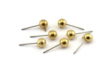 Brass Earring Posts, 24 Raw Brass Ball Pad and 6mm Hole Hook BS 1731