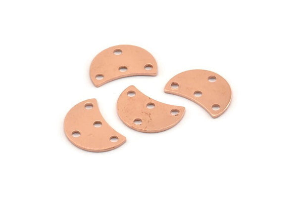Copper Moon Charm, 12 Raw Copper Crescent Moon Charms With 4 Holes, Connectors (13x8x0.70mm) M604