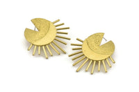 Brass Sun Earring, 2 Textured Raw Brass Sun Stud Earrings (38mm) N1018