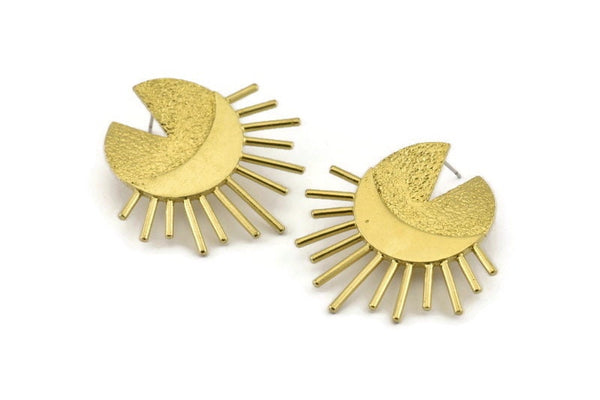 Brass Sun Earring, 2 Textured Raw Brass Sun Stud Earrings (38mm) N1018