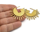 Brass Sun Earring, 2 Textured Raw Brass Sun Stud Earrings (43x1.5mm) N1022