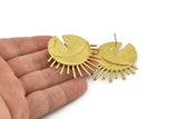 Brass Sun Earring, 2 Raw Brass Crescent Moon Stud Earrings (44x45x1mm) N1028