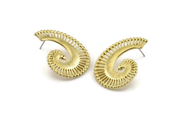 Brass Snail Earring, 2 Raw Brass Snail Stud Earrings (32x26x1.5mm) N1044