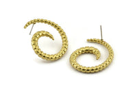 Brass Horn Earring, 2 Raw Brass Horn Stud Earrings (30x24x3.5mm) N1045