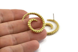 Brass Horn Earring, 2 Raw Brass Horn Stud Earrings (30x24x3.5mm) N1045