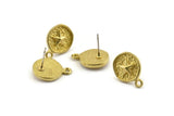 Brass Star Earring, 4 Raw Brass Star Stud Earrings With 1 Loop (13mm) N1043