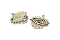 Silver Eye Charm, 2 Antique Silver Plated Brass Eye Charms With 1 Loop, Pendants - Pad Size 3mm (24x2mm) N1266 H0115