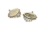 Silver Eye Charm, 2 Antique Silver Plated Brass Eye Charms With 1 Loop, Pendants - Pad Size 3mm (24x2mm) N1266 H0115