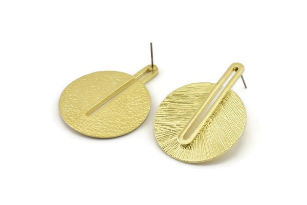 Brass Earring Post, 2 Posts Raw Brass Textured Earrings (42x32x1mm) N1086