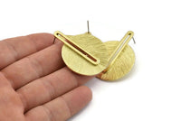 Brass Earring Post, 2 Posts Raw Brass Textured Earrings (42x32x1mm) N1086