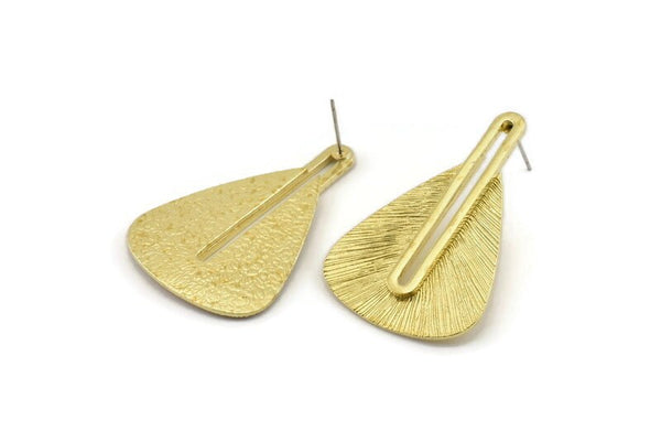 Brass Earring Post, 2 Posts Raw Brass Textured Earrings (42x28x1mm) N1084
