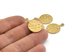 Brass Round Charm, 8 Hammered Raw Brass Round Tags With 1 Loop (23x17x1.2mm) M493