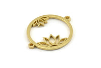 Brass Flower Charm, 4 Raw Brass  Lotus Flower Connectors With 2 Loops, Pendants, Findings (28x22x1.5mm) N1377