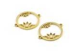Brass Flower Charm, 4 Raw Brass  Lotus Flower Connectors With 2 Loops, Pendants, Findings (28x22x1.5mm) N1377