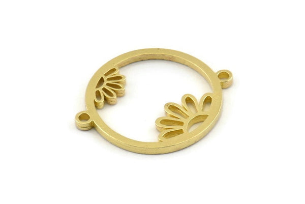 Brass Daisy Charm, 4 Raw Brass Flower Connectors With 2 Loops, Pendants, Findings (28x22x1.5mm) N1375