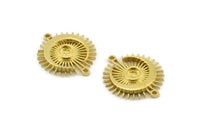 Moon and Sun, 4 Raw Brass, Brass Moon, Brass Sun, Brass Charm, Brass Pendant, Brass Connectors With 2 Loops - Pad Size 4mm (22x19mm) N1372