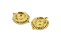 Moon and Sun, 4 Raw Brass, Brass Moon, Brass Sun, Brass Charm, Brass Pendant, Brass Connectors With 2 Loops - Pad Size 4mm (22x19mm) N1372