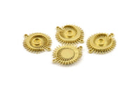 Moon and Sun, 4 Raw Brass, Brass Moon, Brass Sun, Brass Charm, Brass Pendant, Brass Connectors With 2 Loops - Pad Size 4mm (22x19mm) N1372