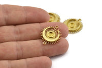 Moon and Sun, 4 Raw Brass, Brass Moon, Brass Sun, Brass Charm, Brass Pendant, Brass Connectors With 2 Loops - Pad Size 4mm (22x19mm) N1372