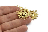 Moon and Sun, 2 Raw Brass, Brass Moon, Brass Sun, Charm Pendant, Brass Pendant, Brass Charm With 1 Loop (32x30mm) N1374