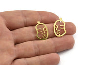 Brass Face Earring, 10 Raw Brass Face Stud Earrings (21x13x1mm) N1107
