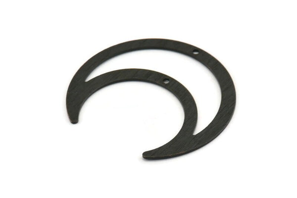 Black Moon Charm, 4 Textured Oxidized Black Brass Crescent Moon Charms With 2 Holes, Pendants (42x16x0.80mm) M178 S1143