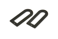 D Shape Charm - 6 Textured Oxidized Black Brass D Shape Connectors With 2 Holes, Pendants (30x13x0.80mm) M180