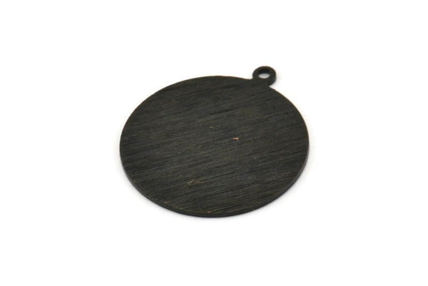 Black Round Charm, 4 Textured Oxidized Black Brass Round Charms With 1 Loop, Blanks (25x28x0.80mm) M461
