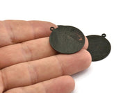 Black Round Charm, 4 Textured Oxidized Black Brass Round Charms With 1 Loop, Blanks (25x28x0.80mm) M461
