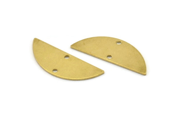 Semi Circle Charm, 12 Raw Brass Half Moon Charms With 2 Holes, Blanks, Connectors (29x11x0.80mm) M497