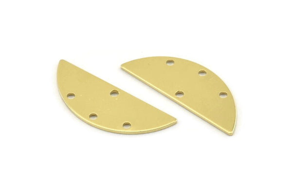 Semi Circle Charm, 12 Raw Brass Half Moon Charms With 4 Holes, Blanks, Connectors (29x11x0.80mm) M500