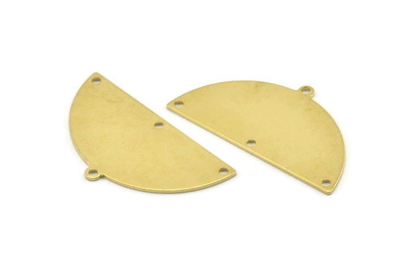 Semi Circle Charm, 8 Raw Brass Half Moon Charms With 4 Holes, Blanks, Stamping Blanks (38x20x0.80mm) M513