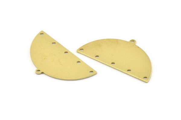 Semi Circle Charm, 8 Raw Brass Half Moon Charms With 6 Holes, Blanks, Stamping Blanks (38x20x0.80mm) M514
